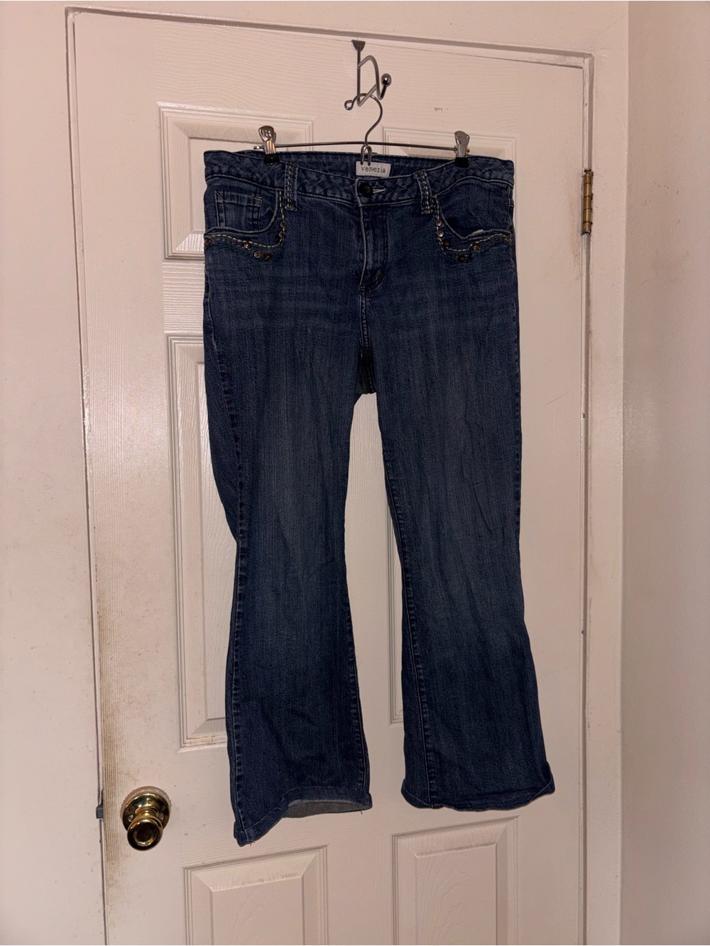 Venezia Dark Indigo Flare Jeans with Pocket Studs